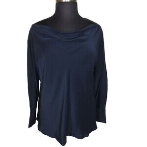 Pari Passu Navy Silk Bias Draped Neck On Or Off Shoulder Poet Blouse Size 16